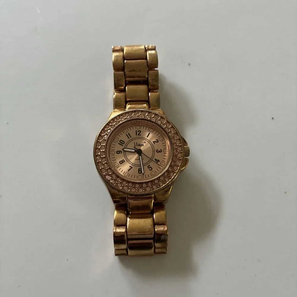 Vivani Womens Quartz VTG Rare Watch AW-804-125 Rose Gold Tone Bracelet